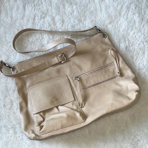 Pulicati Italia giant tan pebbled leather crossbody hobo tote